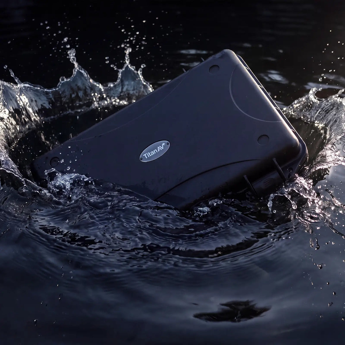 Titan AV Waterproof Hard Case dropped into water