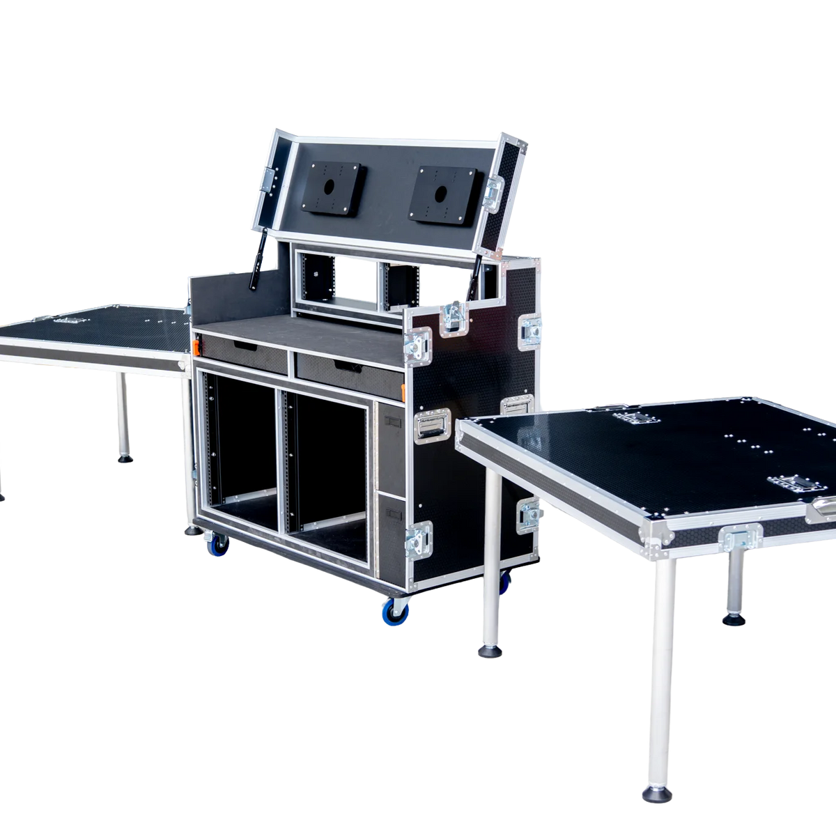 Dual Monitor Broadcast Workstation Road Case | Side Tables - Titan AV