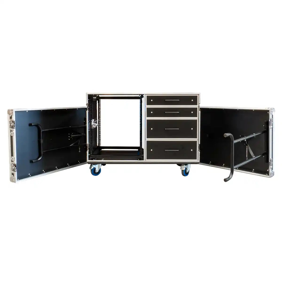 12RU Shockproof Rack & 4 Drawer Workstation with Side Tables