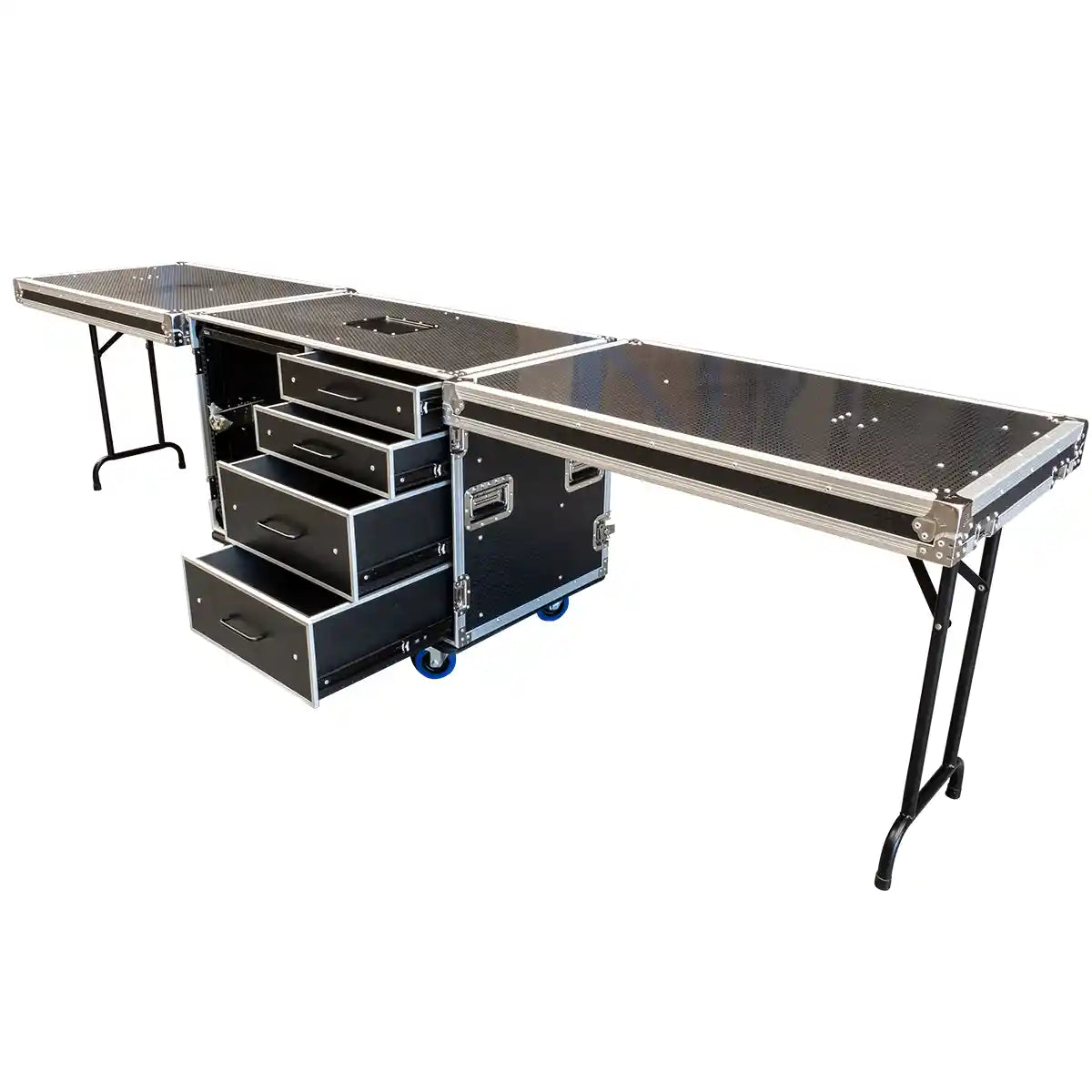 12RU Shockproof Rack & 4 Drawer Workstation with Side Tables