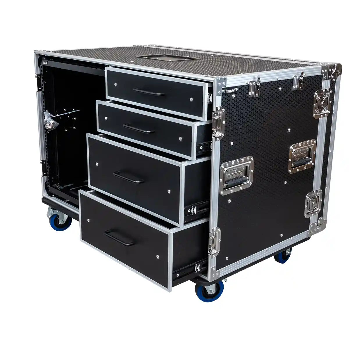 12RU Shockproof Rack & 4 Drawer Workstation with Side Tables