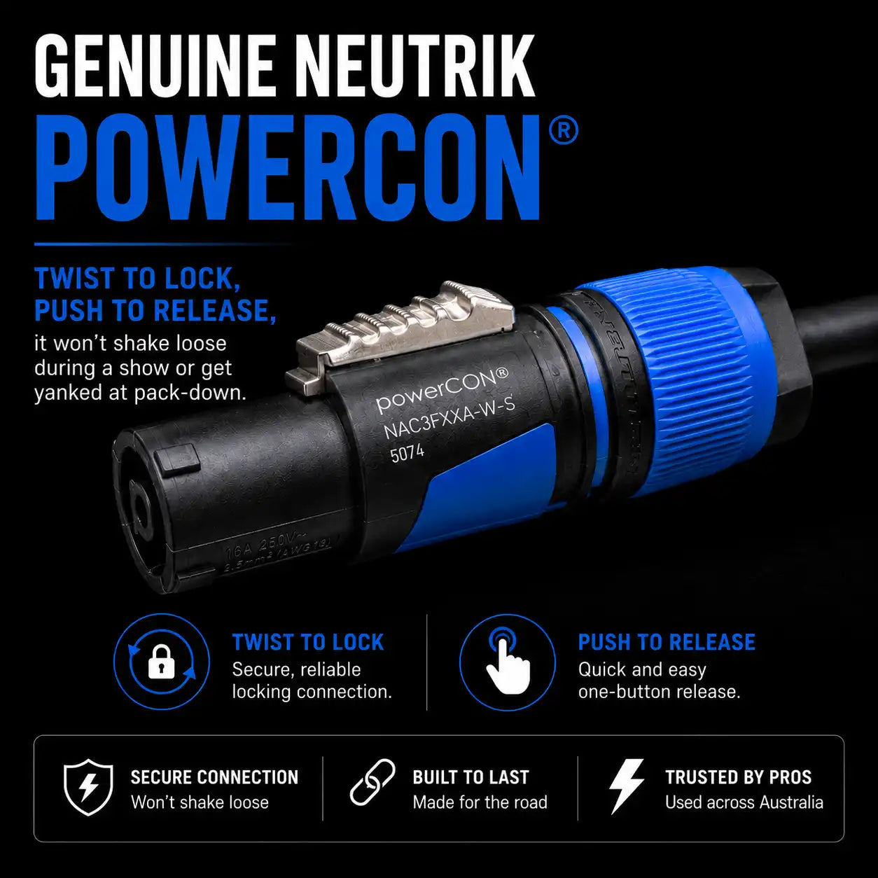 PowerCON Power Cable with Piggyback Plug (1.5m-10m)