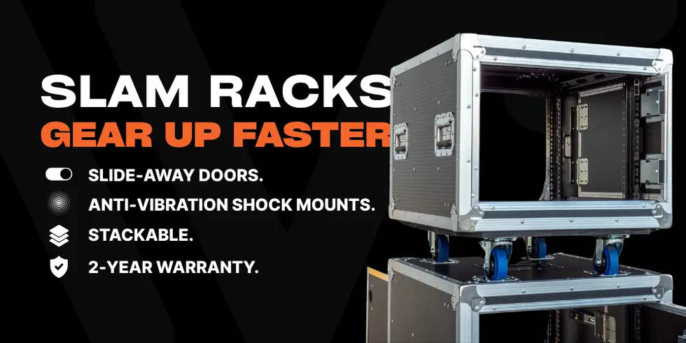 Slam Rack Gear Up Faster. Side-away Doors. Anti-Vibration Shock Mounts. Stackable. 2-Year Warranty.