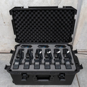 Custom CNC foam inserts for 6x Motorola radios and mics, batteries, cables and a charger in a Titan AV waterproof case