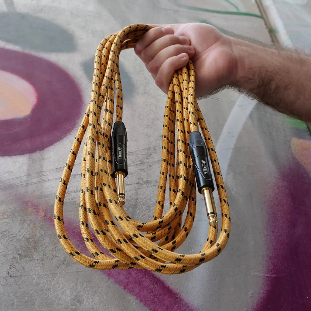 Titan AV 6m 1/4" to 1/4" Jack, Orange Black Fabric Guitar Lead