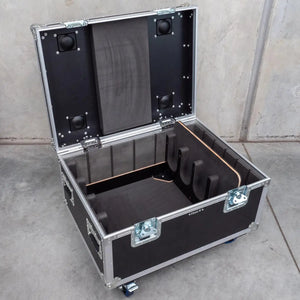 Custom CNC case insert of foam and plywood for four Fusionwash XLVIII lights plus storage