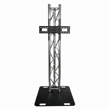 Solid TV stand for portable events using tri lighting truss