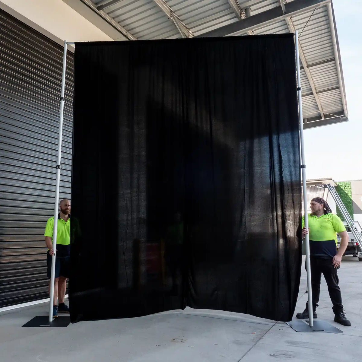 Drape Stand Pipe and Drape Stand | 3m x 6m | Black Velvet Drapes - Titan AV