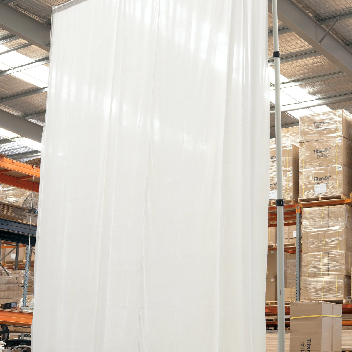 3m x 4.2m Pipe and Drape Stand with White Velvet Drape – Titan AV