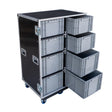 Interior olf the 8-Crate Mixed Storage Road Case showing the crates are removeable.