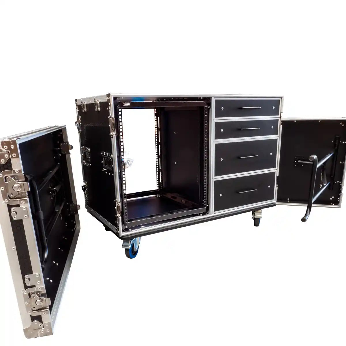 12RU Shockproof Rack & 4 Drawer Workstation with Side Tables