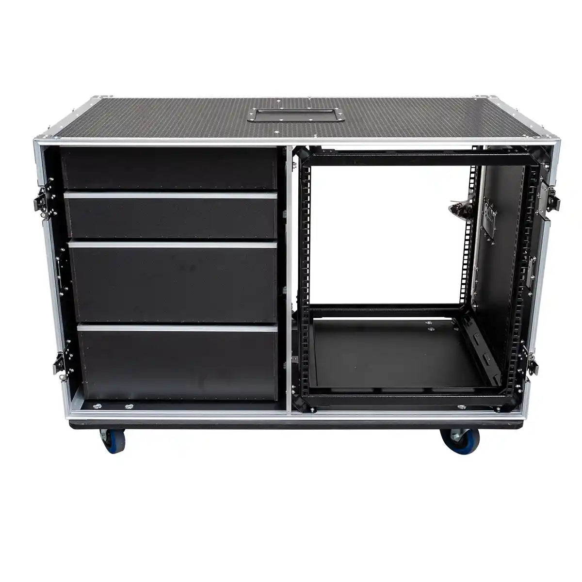 12RU Shockproof Rack & 4 Drawer Workstation with Side Tables