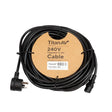 15m IEC power cable with piggy back plug, black kettle lead, festival and large outdoor event standard
