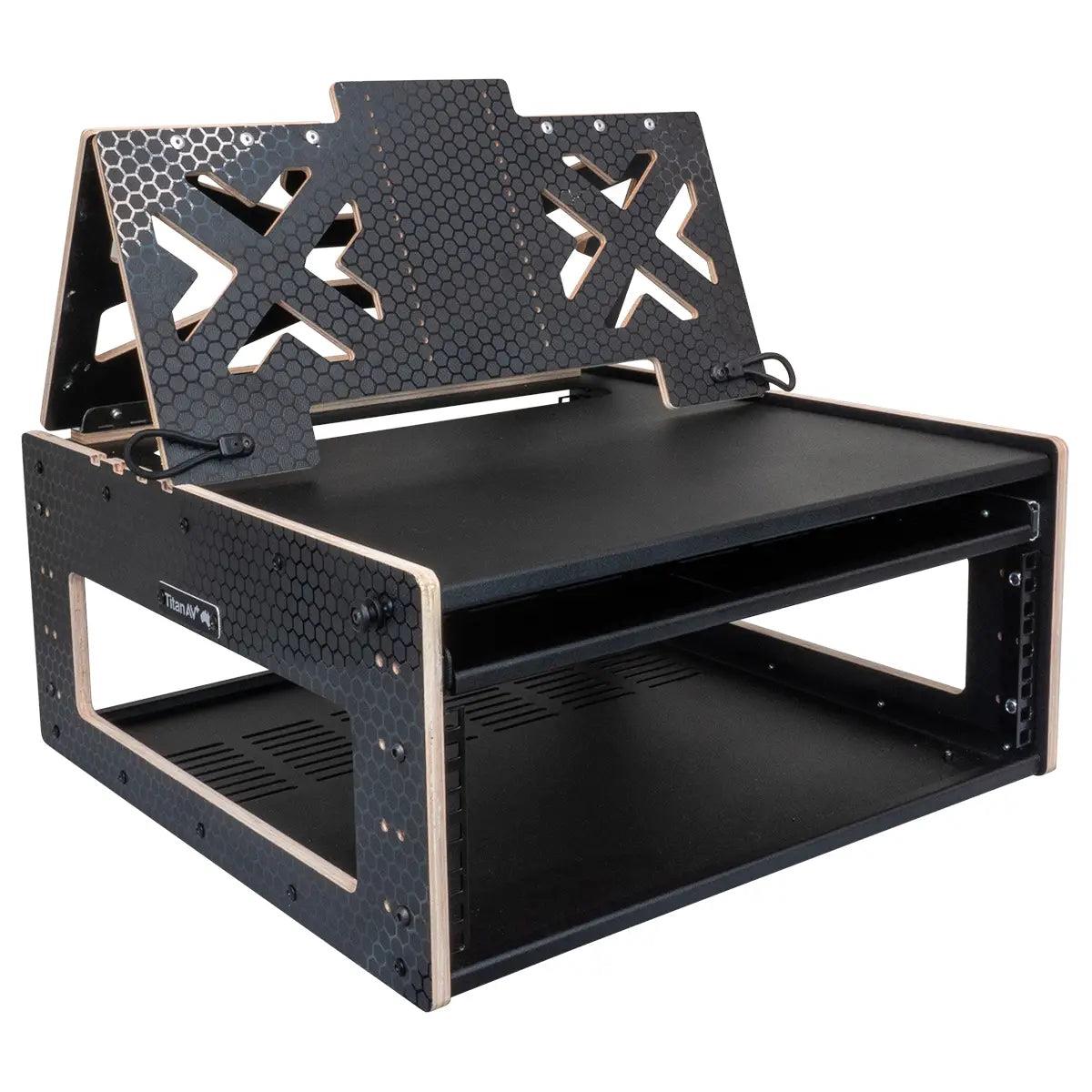 3RU Broadcast Flight Rack with Sliding Shelf & Monitor Mount – Titan AV