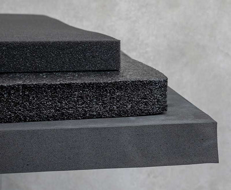Foam Sheets - Top to bottom you can see PU, EPE and EVA Foam Sheets. From least dense to most.