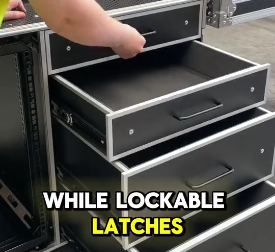 12RU Shockproof Rack & 4 Drawer Workstation with Side Tables