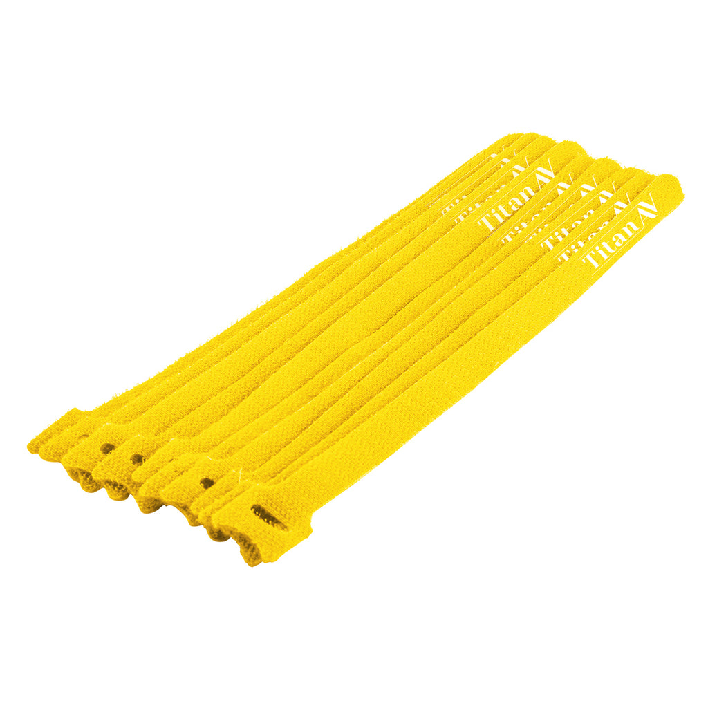 Hook & Loop Cable Tie, 250mm, Yellow, 10 pcs