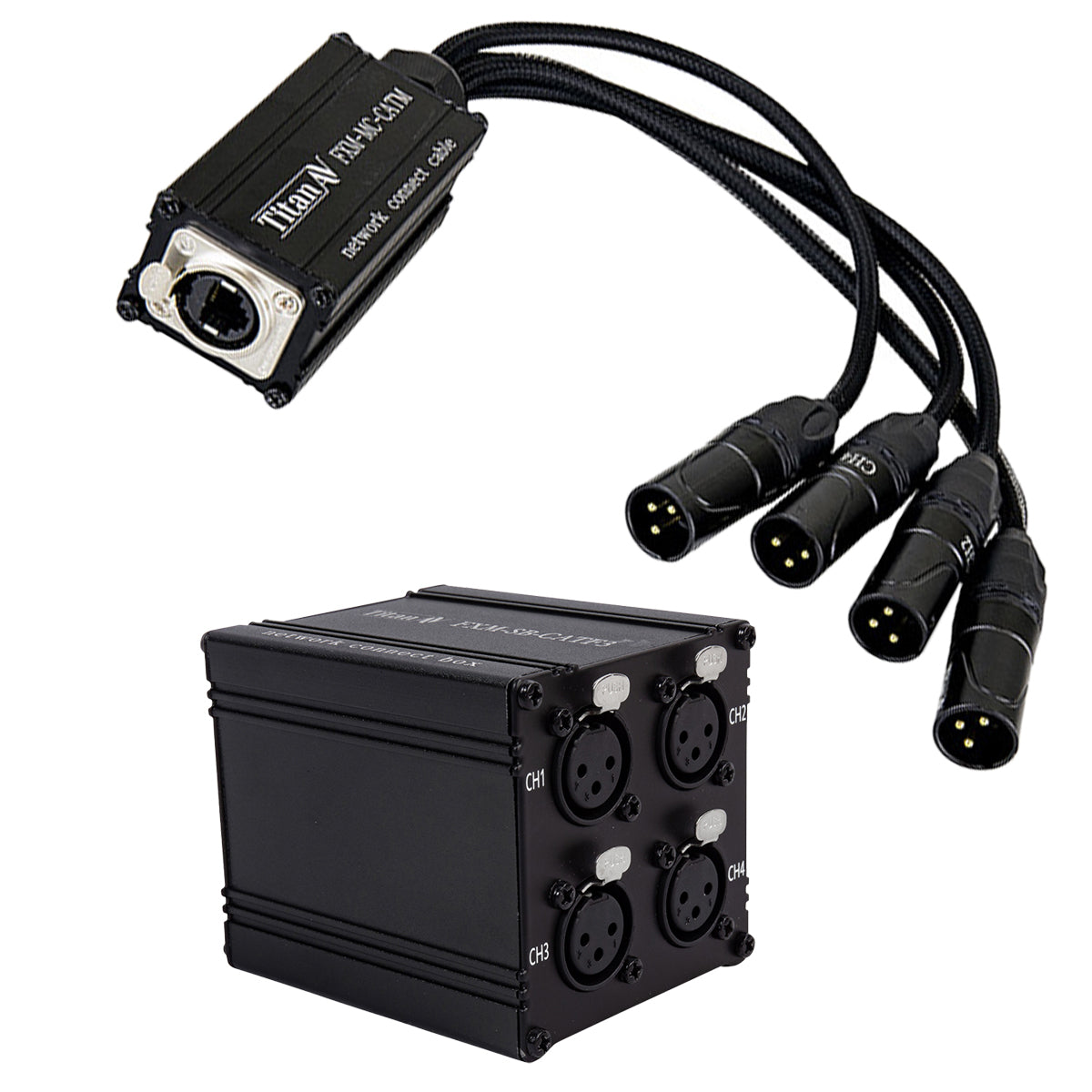 RJ45 EtherCON Quad XLR-F Stage Box to Quad XLR-M Tails