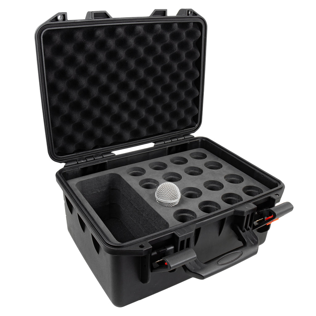 Waterproof carry case for 16 handheld wired mics