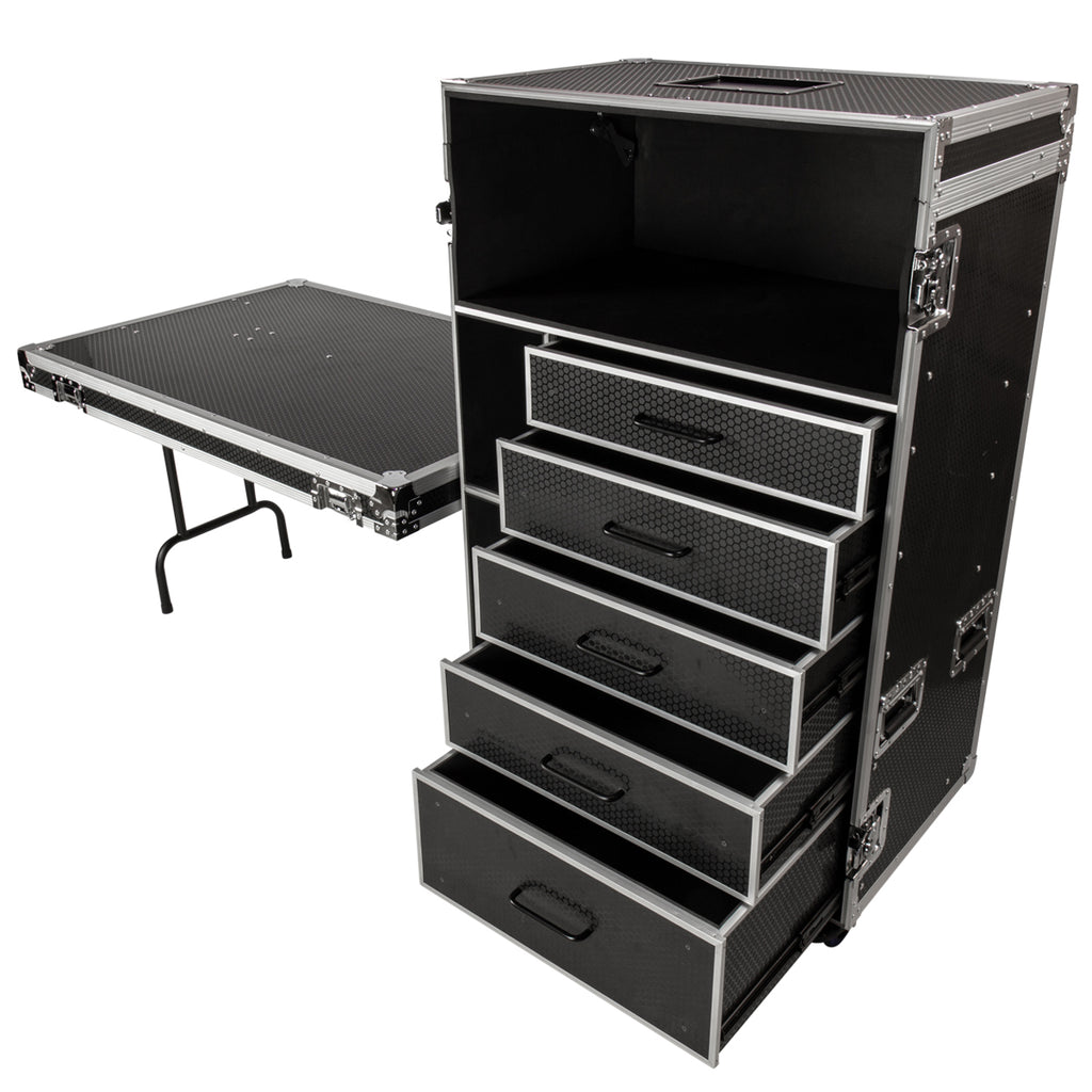 Portable Workstation with 5 Drawers, Table & Top Storage